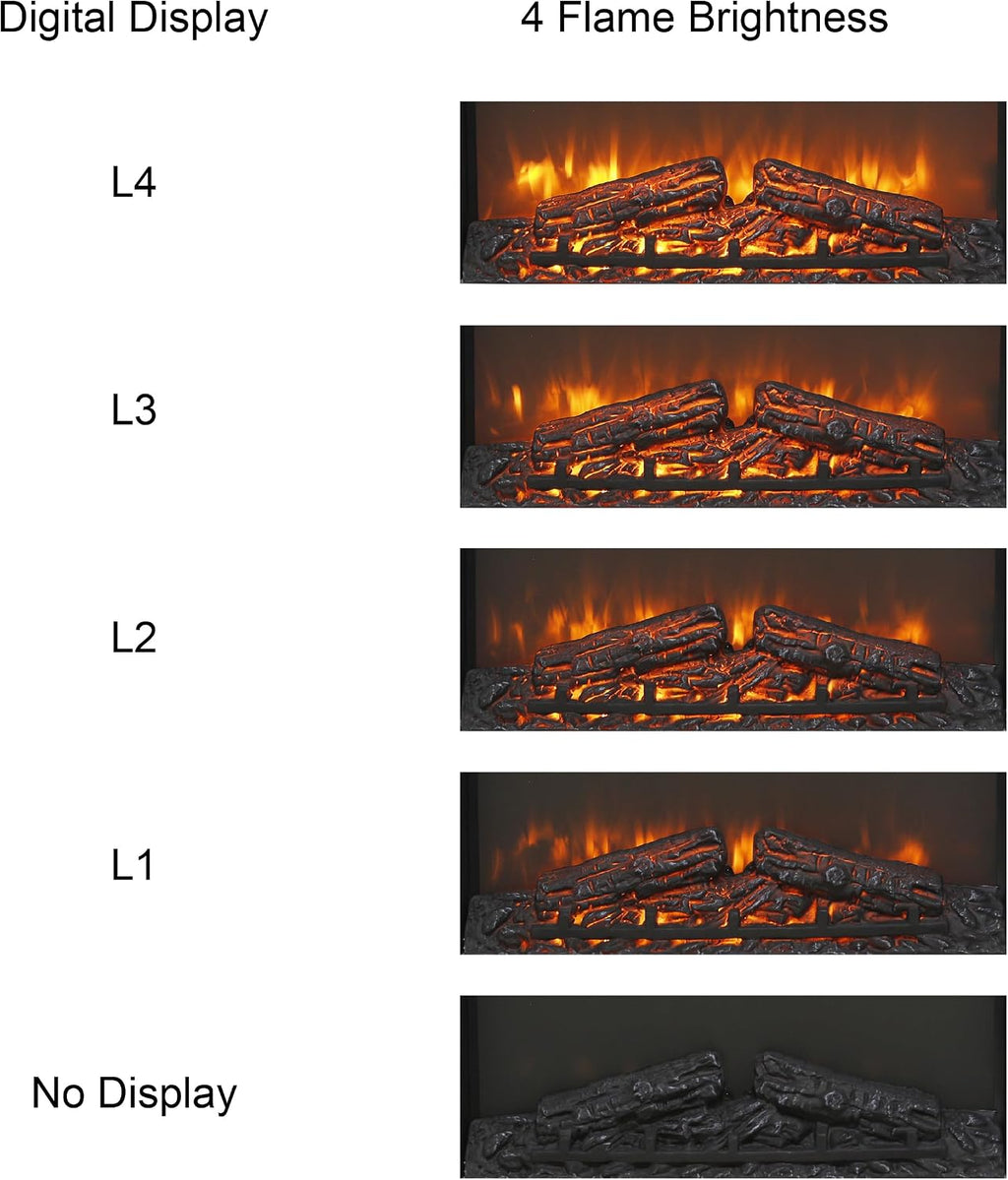26 Inch Electric Fireplace Insert with Remote Control, Ultra Thin Heater with Realistic Flame and Log Set, Timer