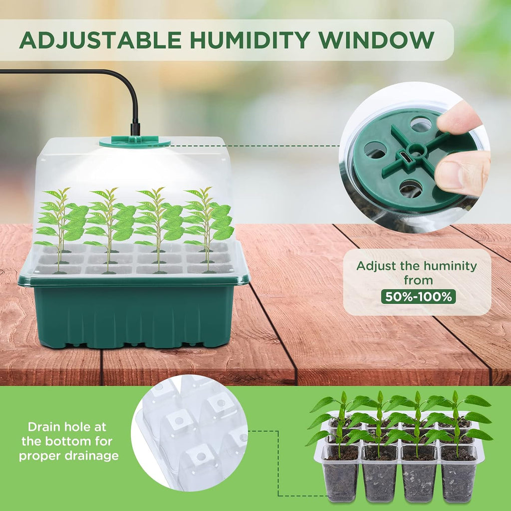 7-Pack Seed Starter Kit with Grow Light (12 Cells per Tray), Plant Germination Trays with Adjustable Humidity Dome