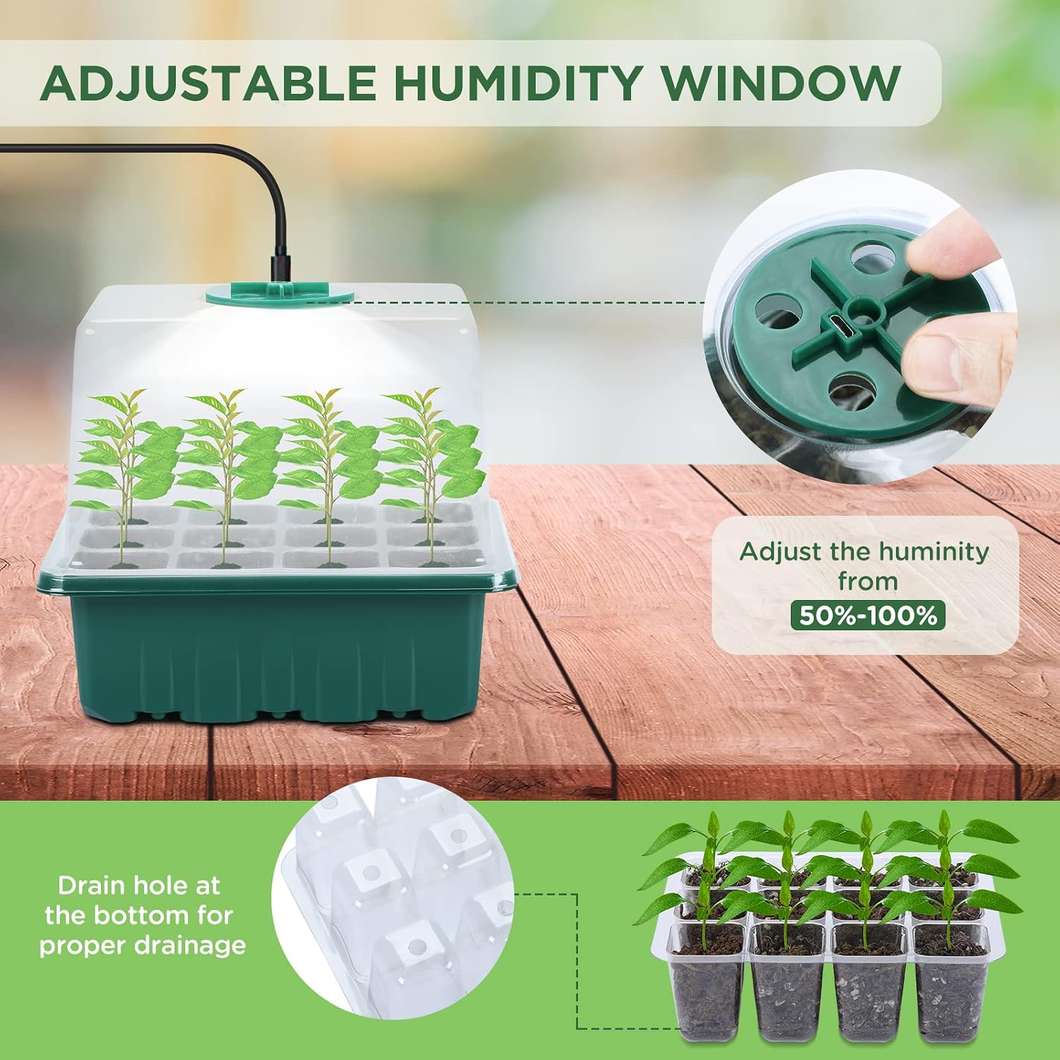 7-Pack Seed Starter Kit with Grow Light (12 Cells per Tray), Plant Germination Trays with Adjustable Humidity Dome