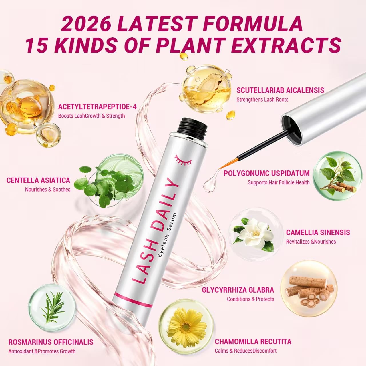 Lash Serum for Eyelash Growth 2 Pack Rapid Lash Eyelash Growth Serum | Ultra-fine brush bristles with plant formula