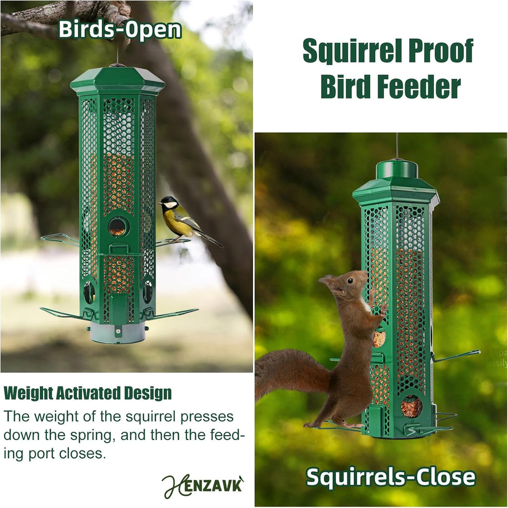 Squirrel Proof Bird Feeders with Removable Base, Metal Wild Bird Feeder for Outdoors Hanging, 6 Weight-Activated