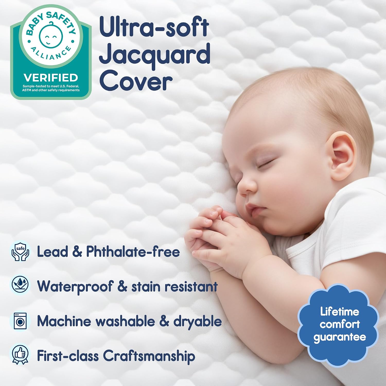 Waterproof Pack and Play Mattress 38"x26" for Babies White | Pack n Play Mattress Pad with Carry Bag, Firm Playard