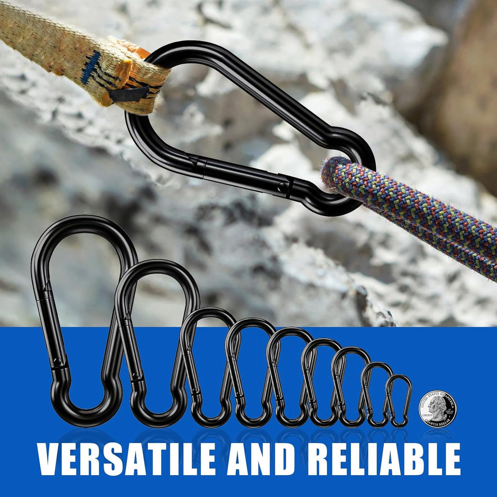 Carabiner Clip Hook, 3.15 inch 15 pcs Black Heavy Duty Spring Snap Hook Key Chain, Carabiners Clips for Outdoor