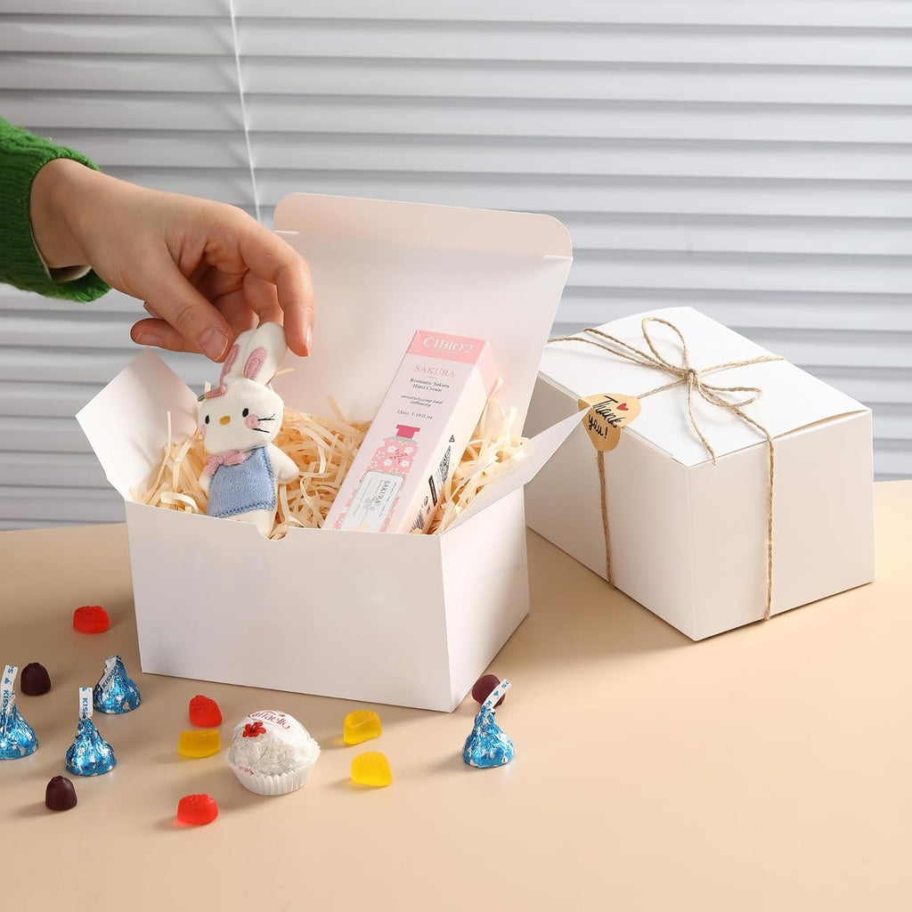 6x4x3.5 Push-Form Gift Boxes with Lids, 50 Pack | Small White Cardboard Boxes for Candle, Mug, Perfume, Cookies