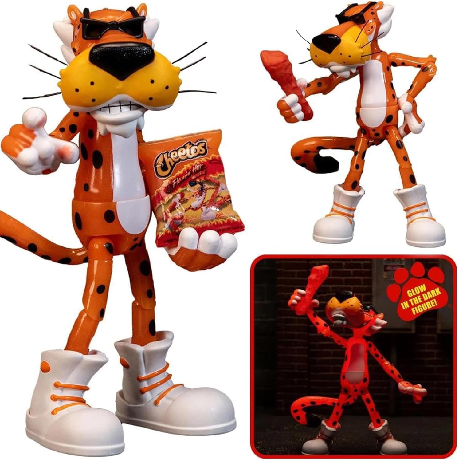 Toys Cheetos Chester Cheetah Action Figure Flamin' Hot Glow in The Dark – 6” Articulated Exclusive, with Bag of