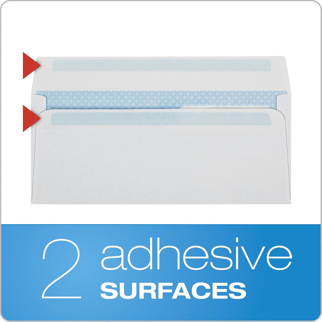 #10 Double-Window Self-Seal Security Envelopes, For Business Statements, Invoices, 4-1/8" x 9-1/2", White, 24-lb, 500