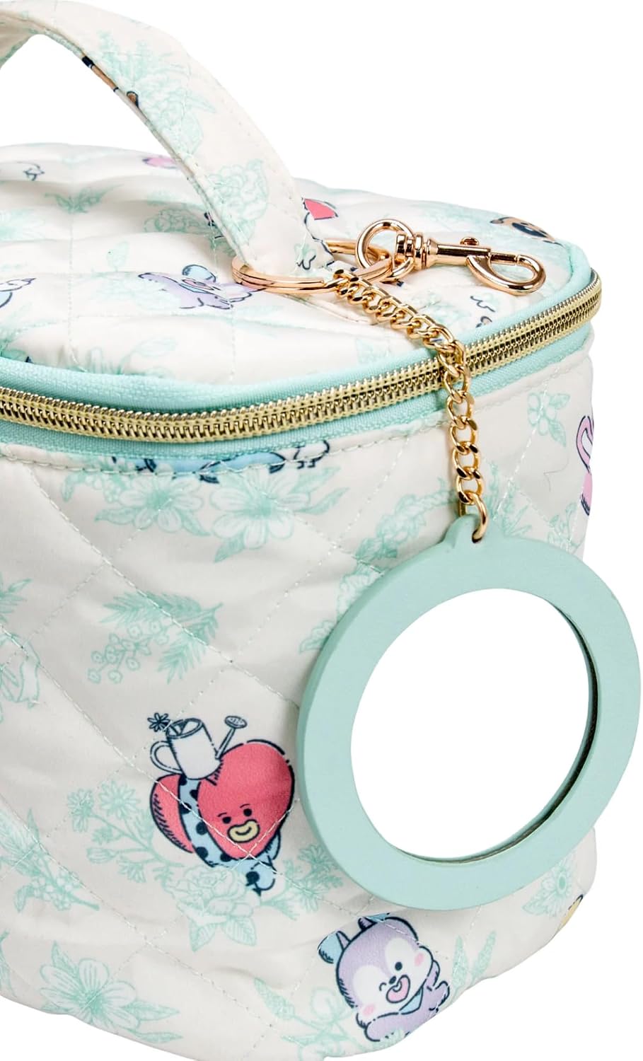 Impressions Vanity BT21 Quilted Train Case with Removable Mirror Keychain, Slip Pocket Makeup Bag Organizer with Top