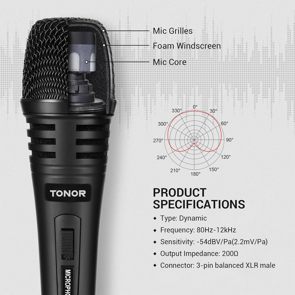 K1 Vocal Microphone for Singing, Dynamic Handheld Wired Karaoke Mic, Microfono with 5M XLR to 1/4" Cable, Compatible