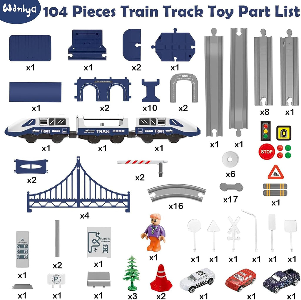 Train Sets for Boys 4-7, 104 Pcs Battery Operated Trains with Tracks | Magnetic Connection, Compatible with Thomas