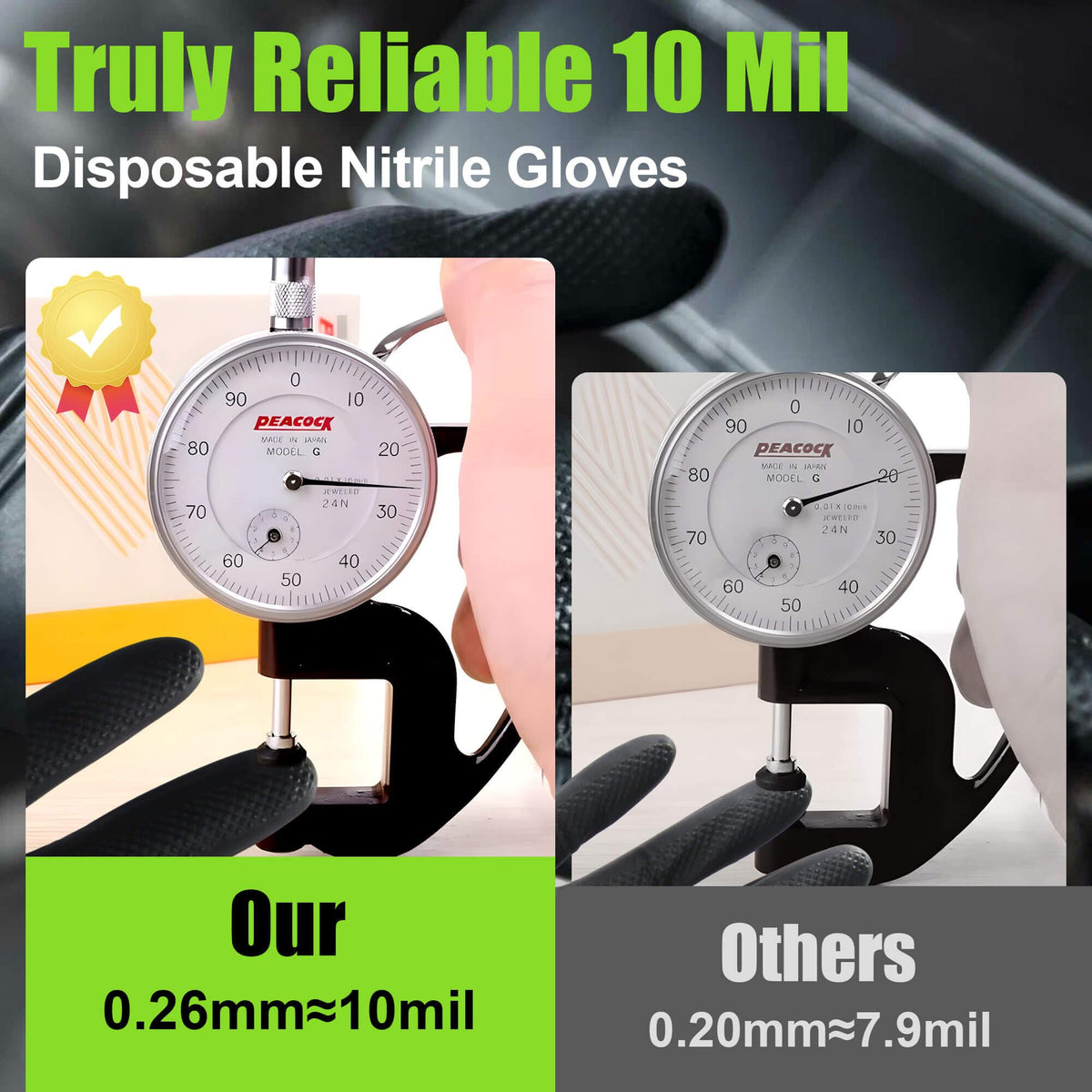 10 Mil Heavy Duty Black Nitrile Mechanic Gloves, 50 Count M