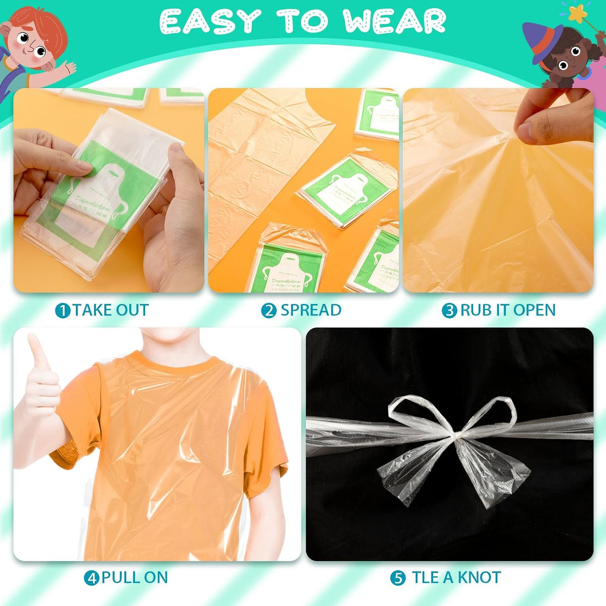Disposable Aprons for Kids, Clear Plastic Aprons