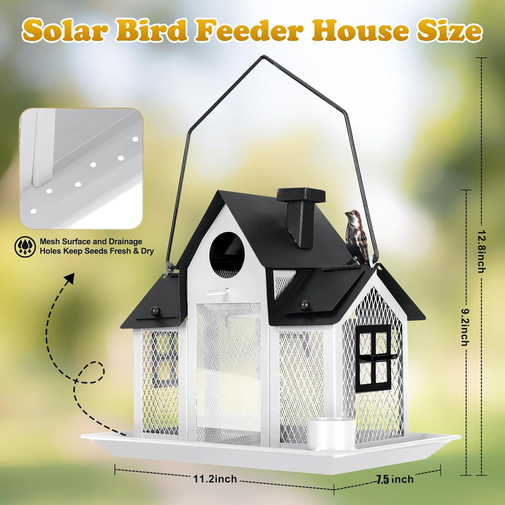Solar Bird Feeders House Outside Hanging Metal Wild Bird Feeder Outdoors Large Cardinal Bird Feeder Birdhouses