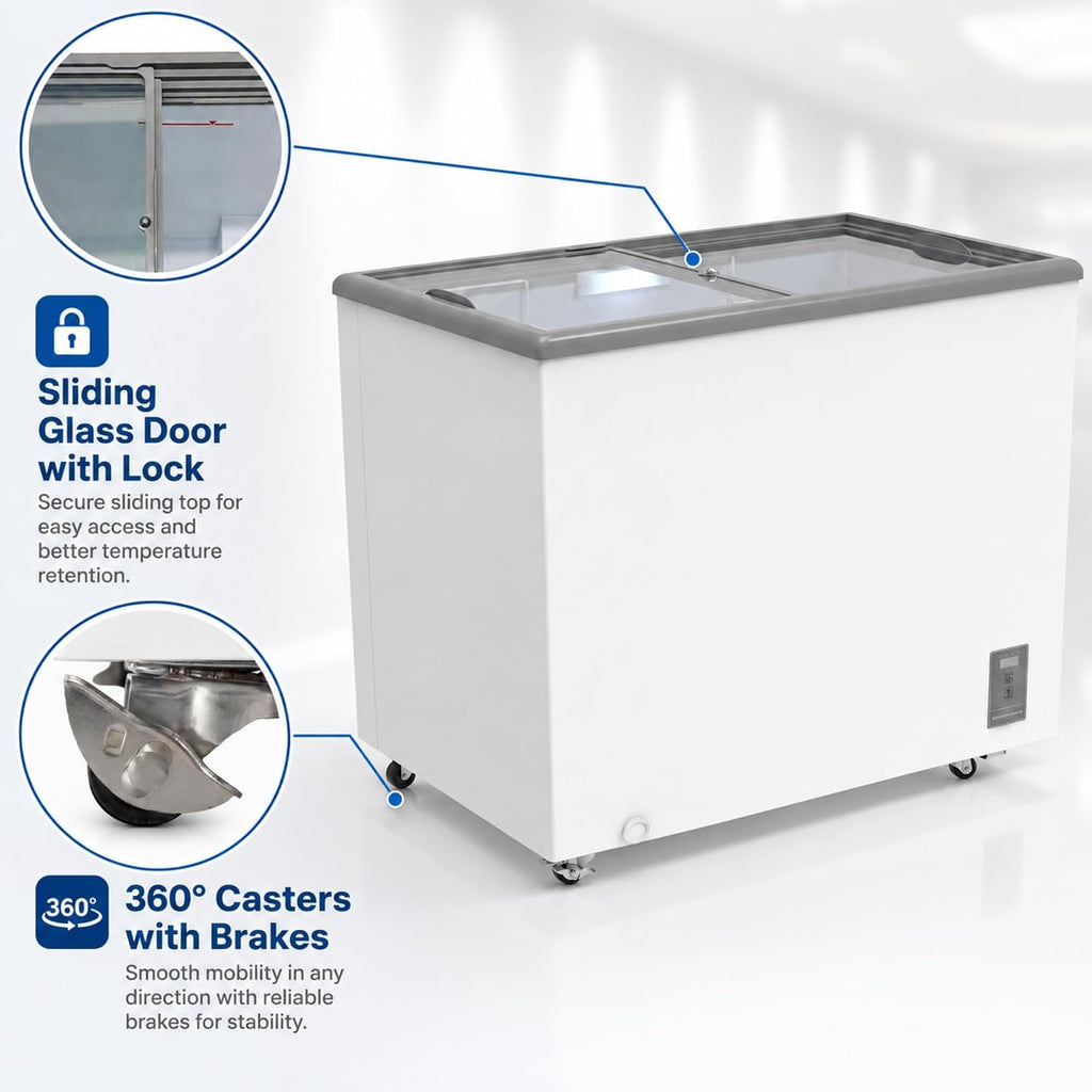 Commercial 7.0 Cu.Ft Ice Cream Display Freezer, Flat‑Top Sliding Glass Door