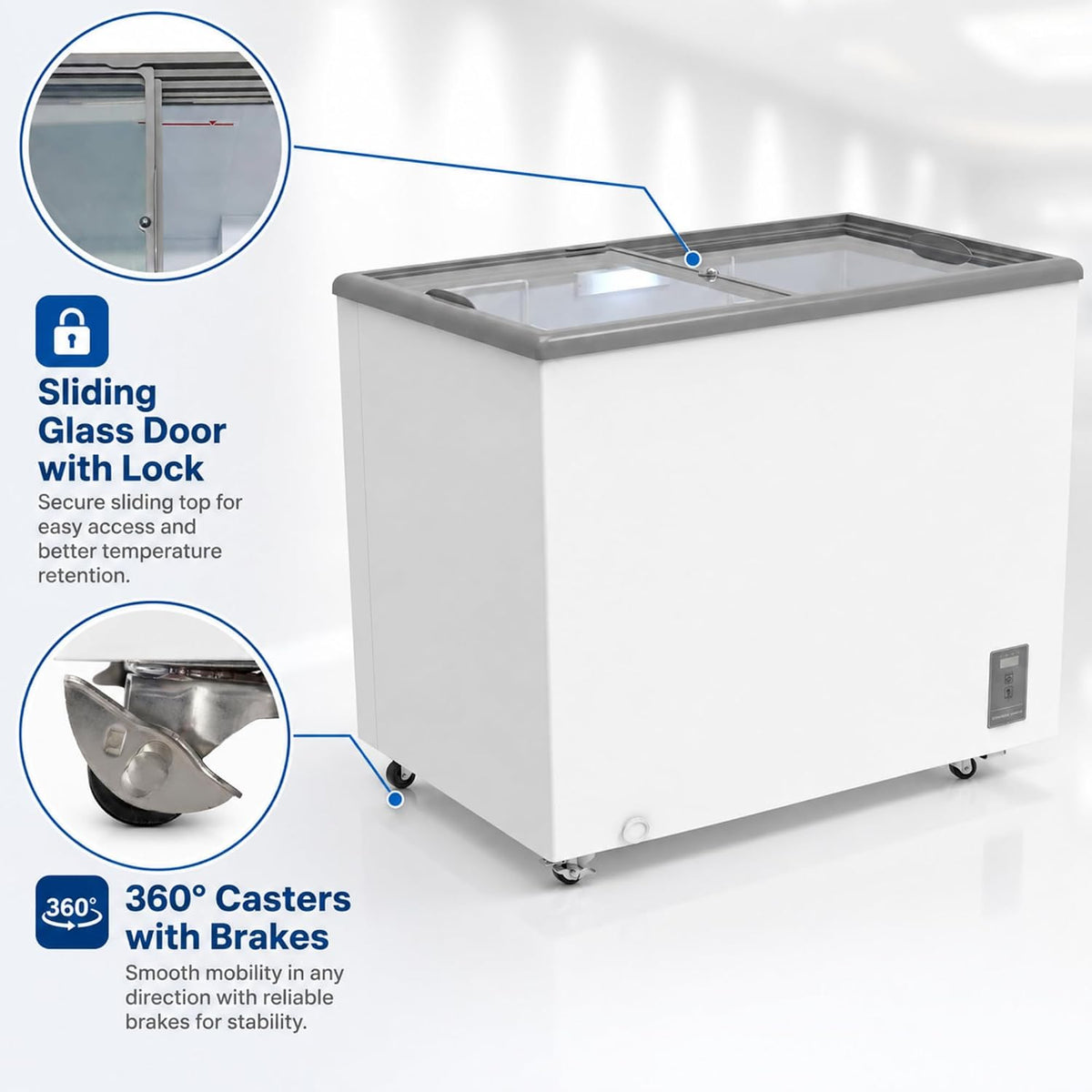 Commercial 7.0 Cu.Ft Ice Cream Display Freezer, Flat‑Top Sliding Glass Door