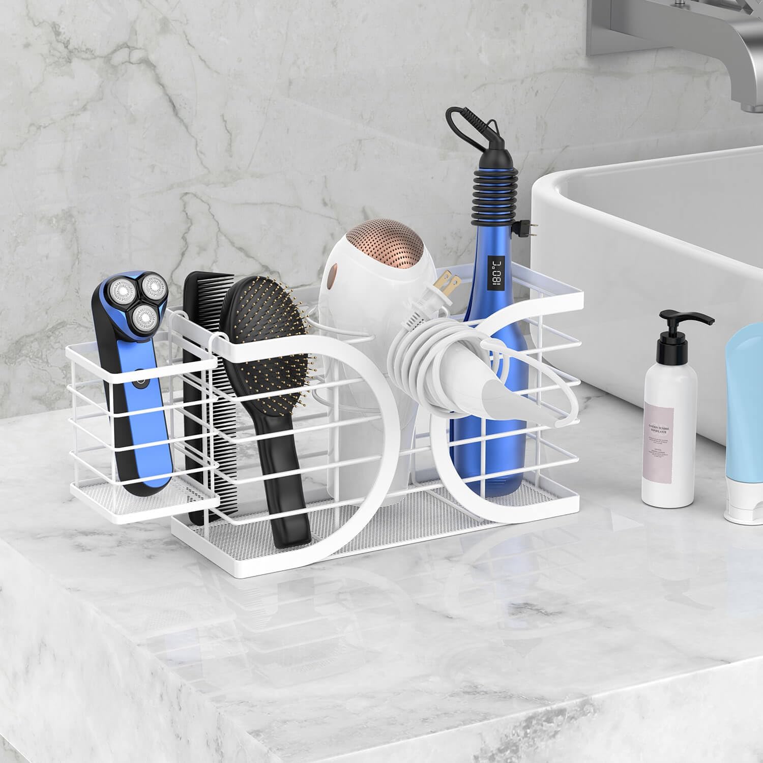 Hair Dryer Holder 3in1 Hair Tool Organizer/Wall Mounted,Cabinet Door or Desk-based Blow Dryer