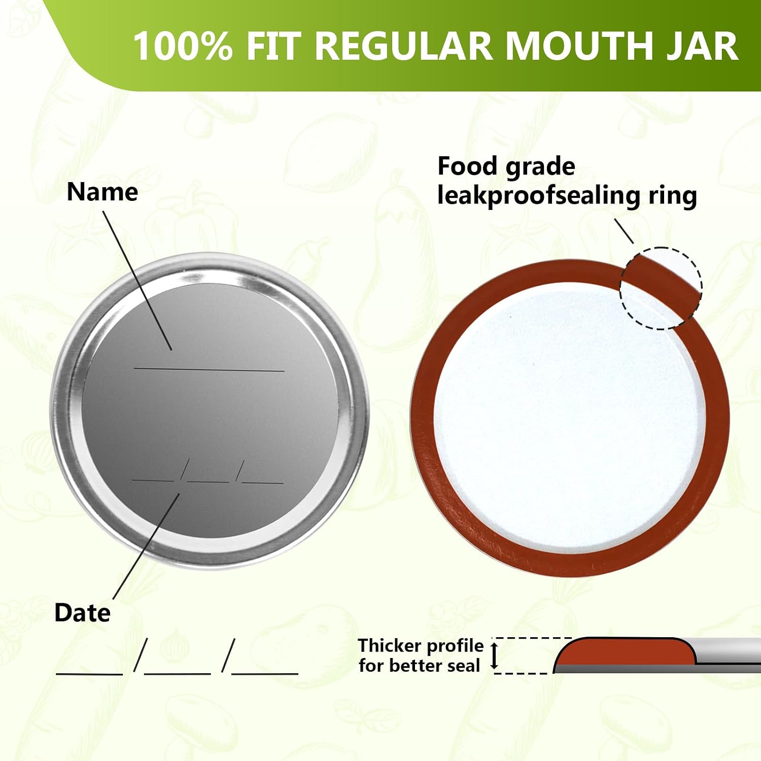 Canning Lids and Rings Regular Mouth, 24Pcs Split Type Metal Mason Jar Lids with Bands for Regular Mouth Ball, Kerr