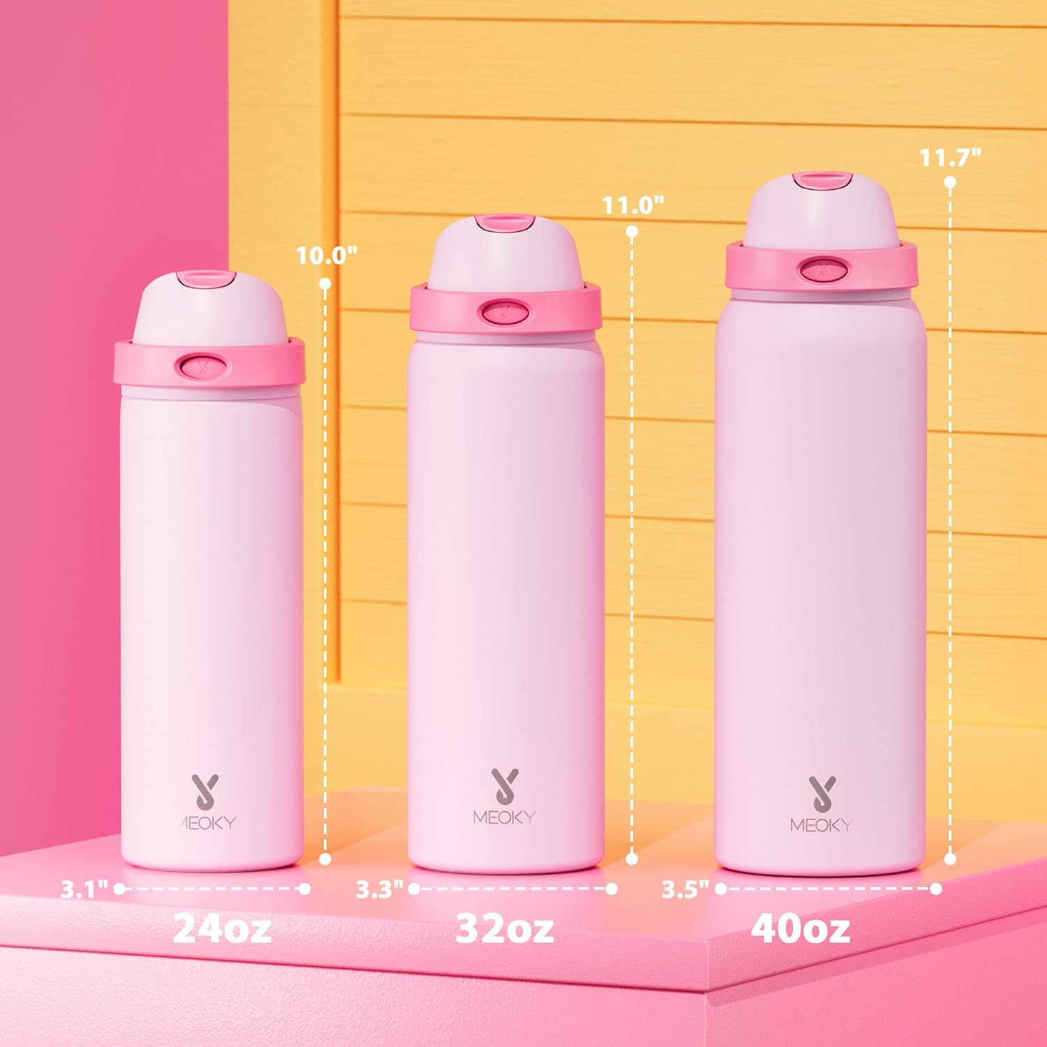 24 oz Insulated Water Bottle for Sports: Meoky Stainless Steel Water Bottle with 2-in-1 Straw and Spout Lid - Leak