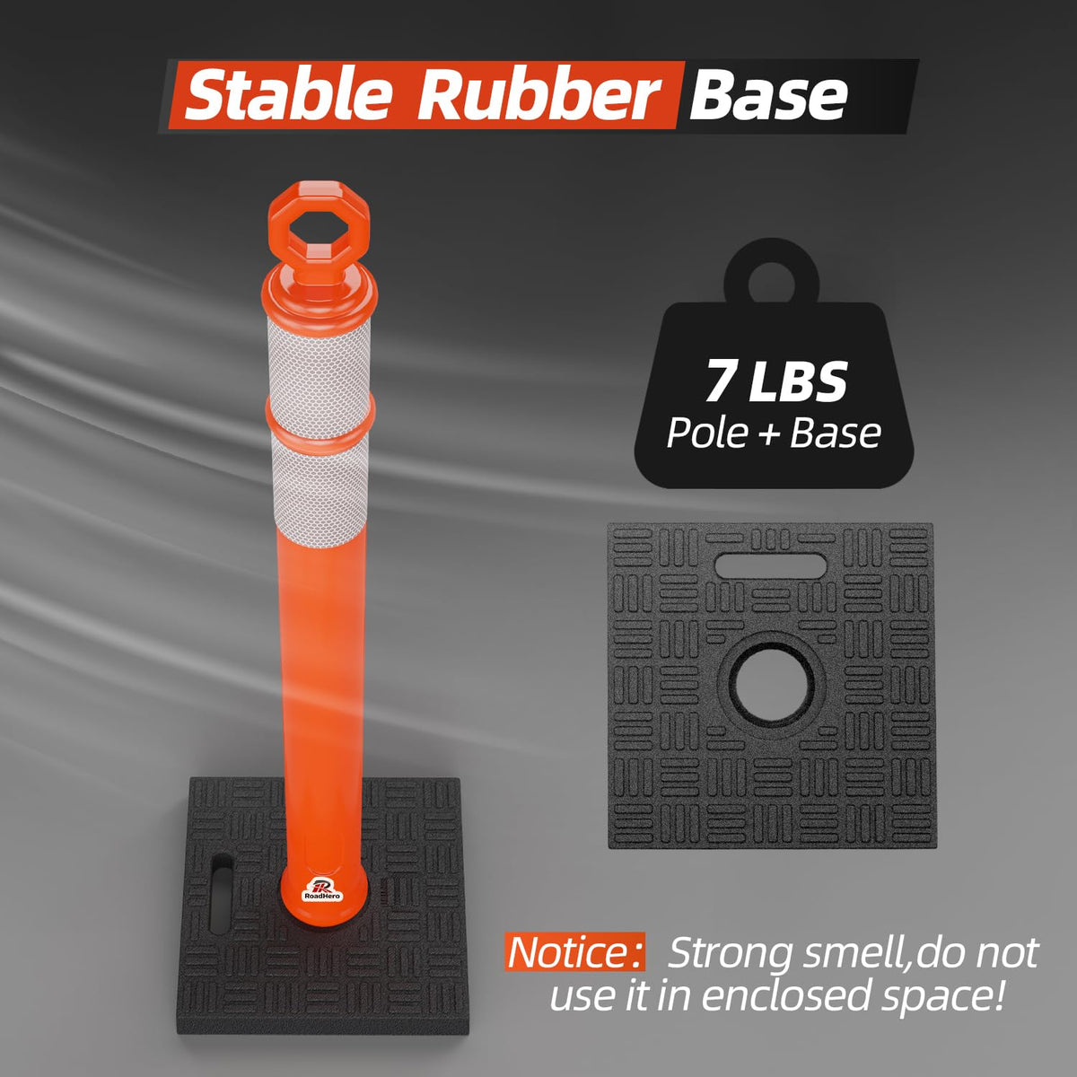 48 Inch Traffic Delineator Post Cones with Base, Orange, 4 Pack