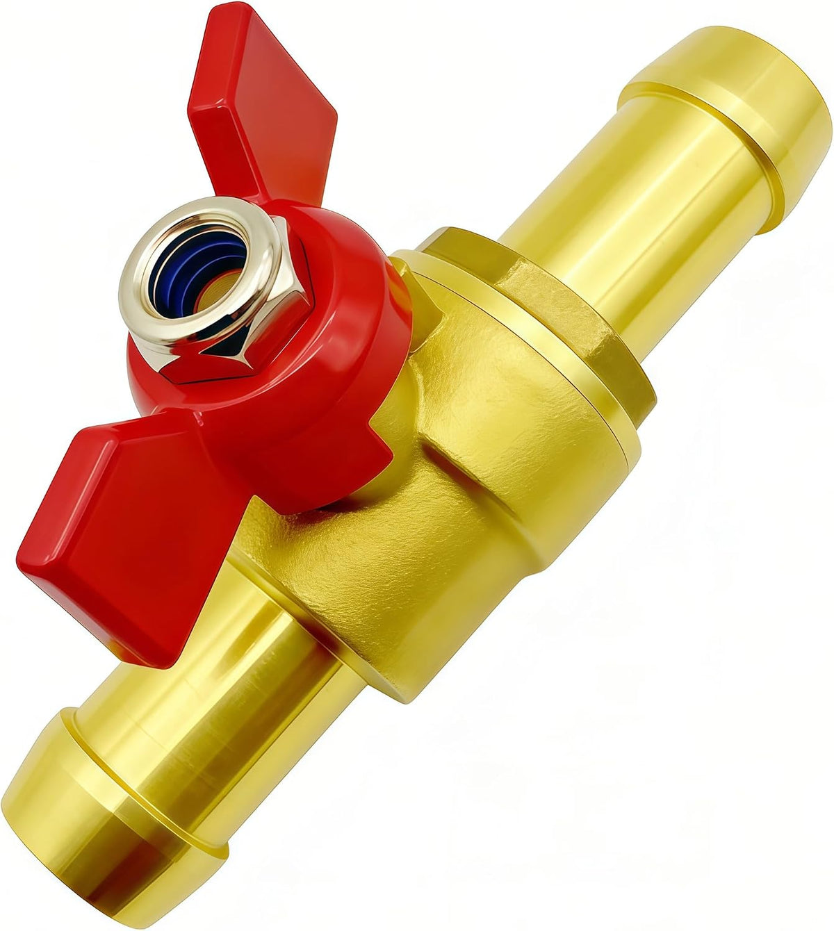 1PCS Brass Shut Off Valve 3/4" Inch, Red Butterfly Handle for Hot and Cold Water with 2 Hose Clamps