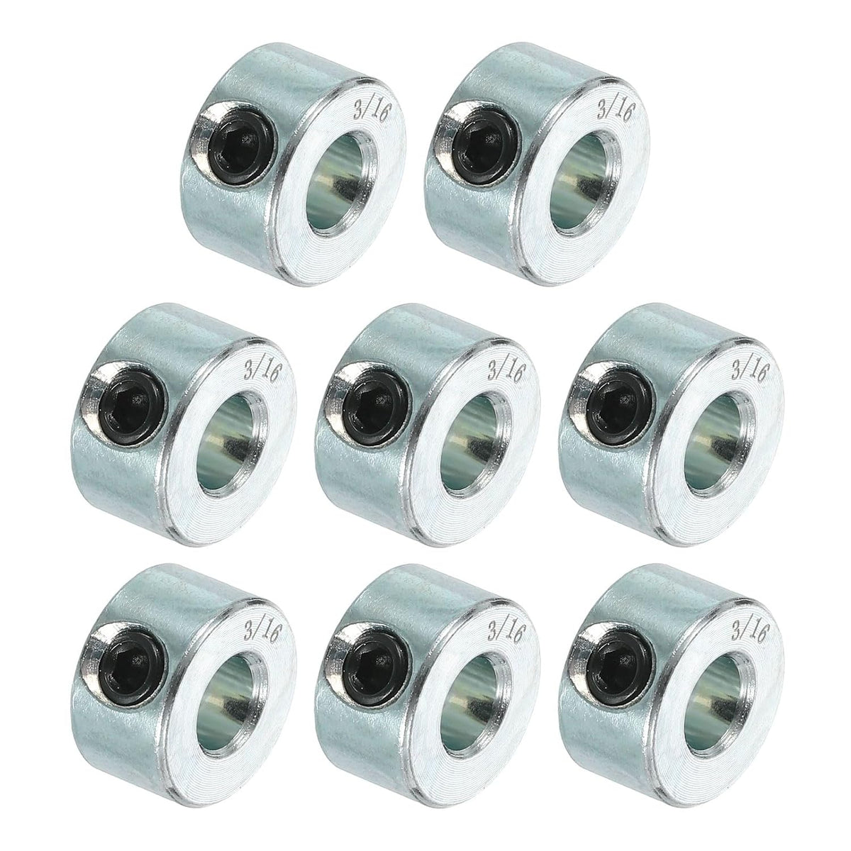 uxcell 8pcs Set Screw Collars 3/16" Bore Carbon Steel Shaft Collars, 7/16" OD, 1/4" Width Lock Axle Collar Clamp for Linear Rod Shaft Guide