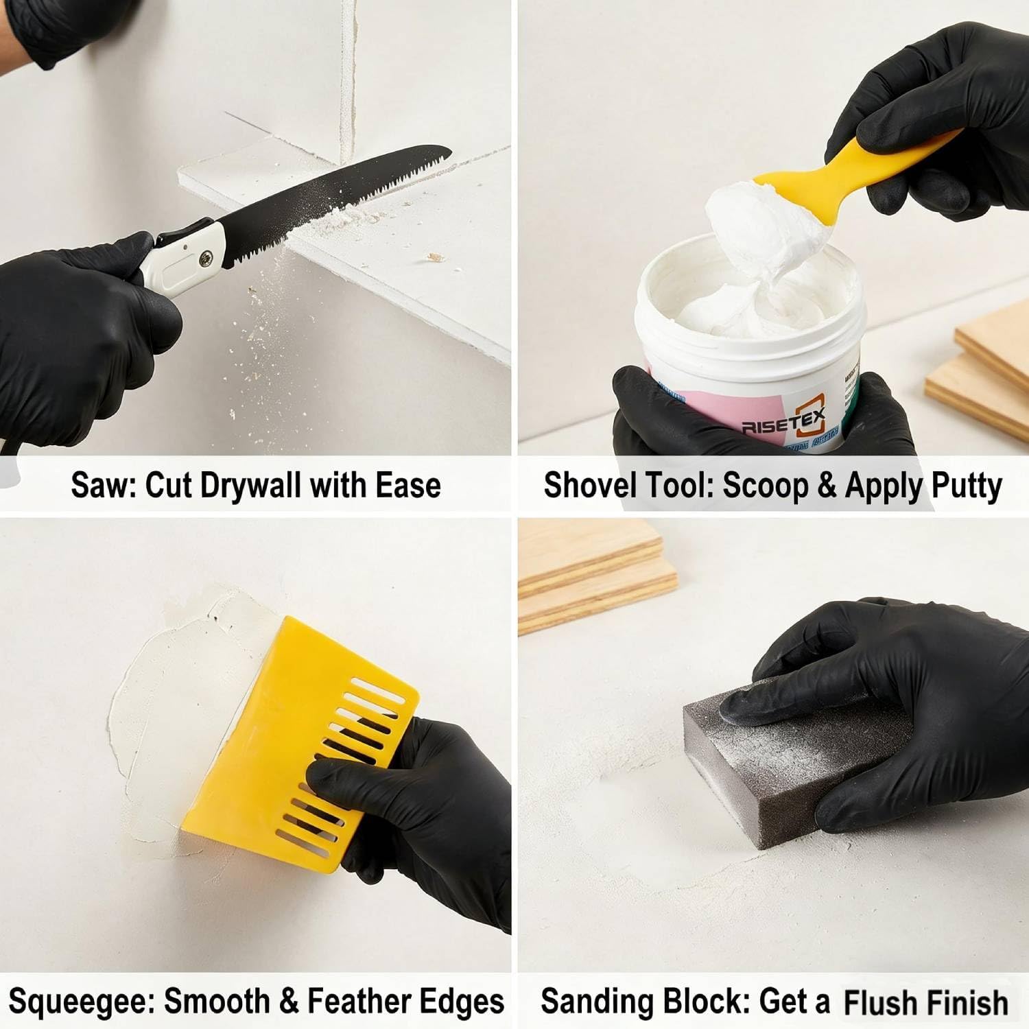 Drywall Repair Kit，34 Pcs 12x12inch Wall Patch Kit with Saw& Wood Boards | Drywall Patch Kit for Large