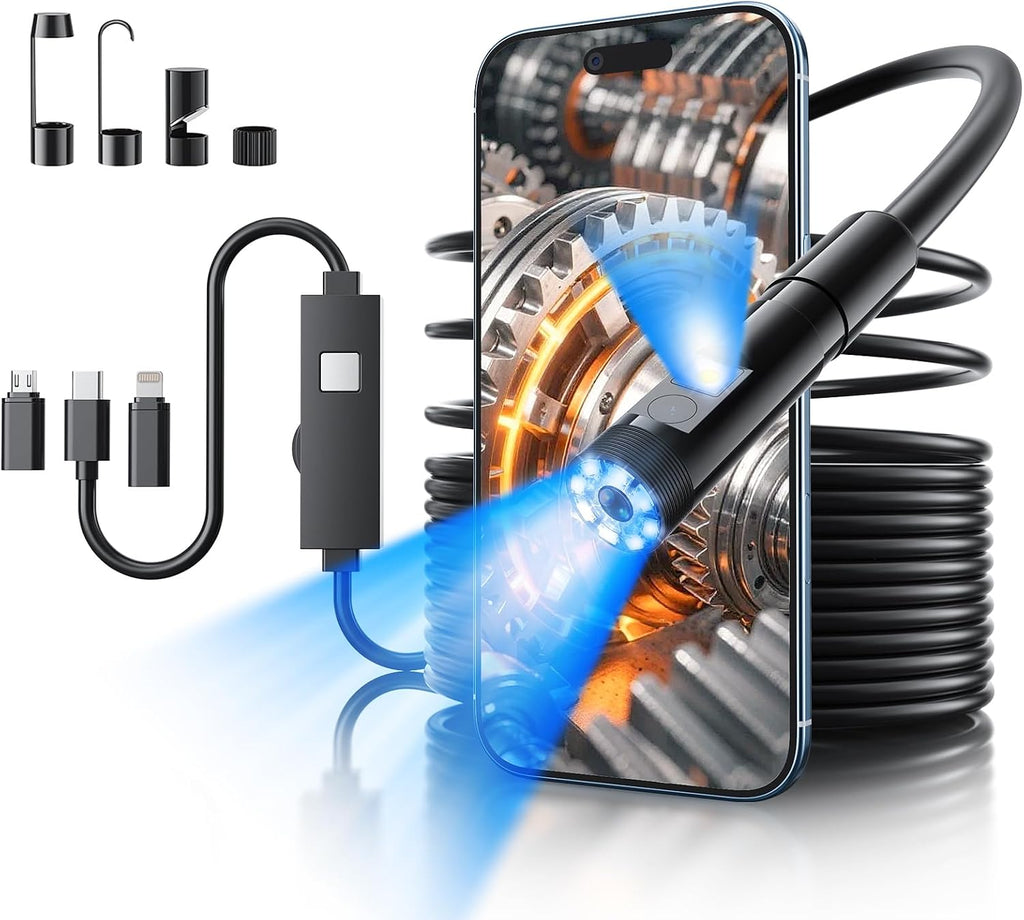 Endoscope Camera with Light, 1920P HD Borescope with 8 Lights (Dual Lens)