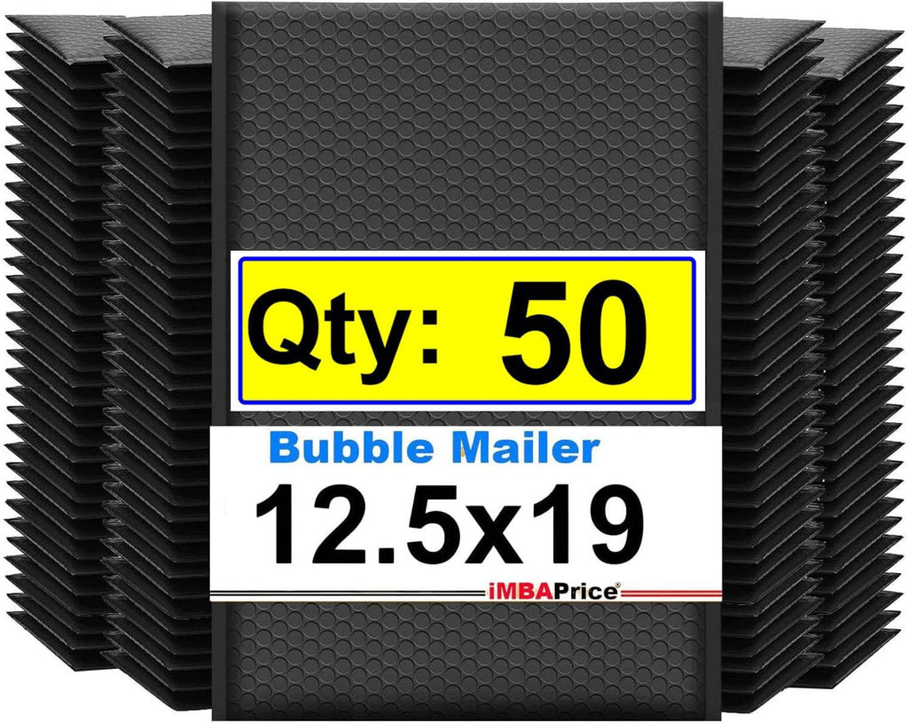 50-Pack #6 (12.5" x 19") Pure Black Color Self Seal Extra Large Poly Bubble Mailers Padded Shipping Envelopes (Total