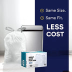 Custom Fit Trash Bags, Compatible with simplehuman Code N (50 Count) White Drawstring Garbage Liners 12-13 Gallon /