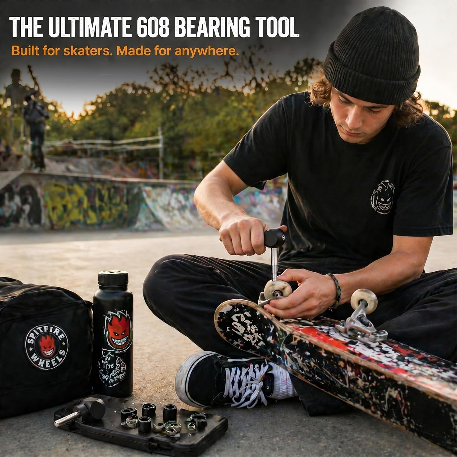Skate Bearing Press Tool Portable 8mm 608 Bearing Installer Remover for Inline Roller Skate, Skateboard, Longboard &