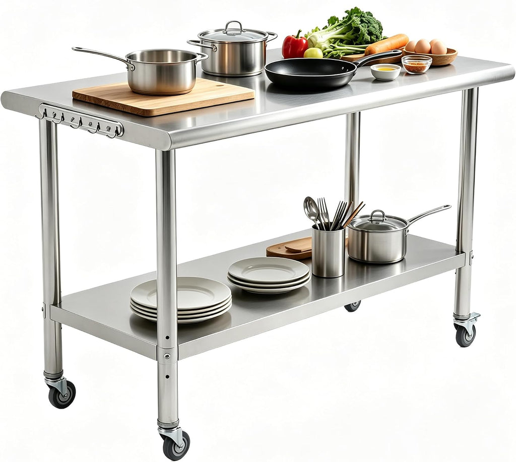 Stainless Steel Prep Table 48"x24"x35" Rolling Work Table BBQ
