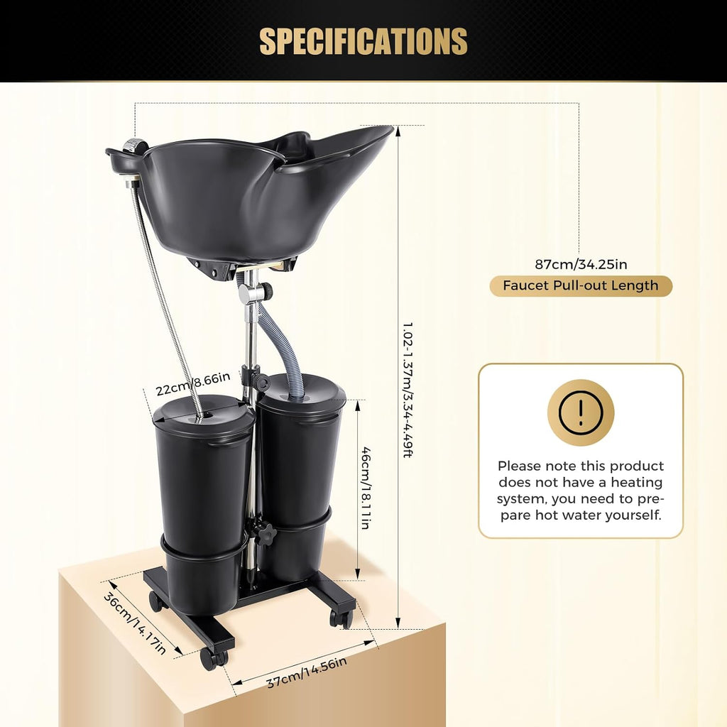 Portable Shampoo Bowl with Electric Pump Hair Washing Station | Dual-Bucket Design, with Electric Pump, Height