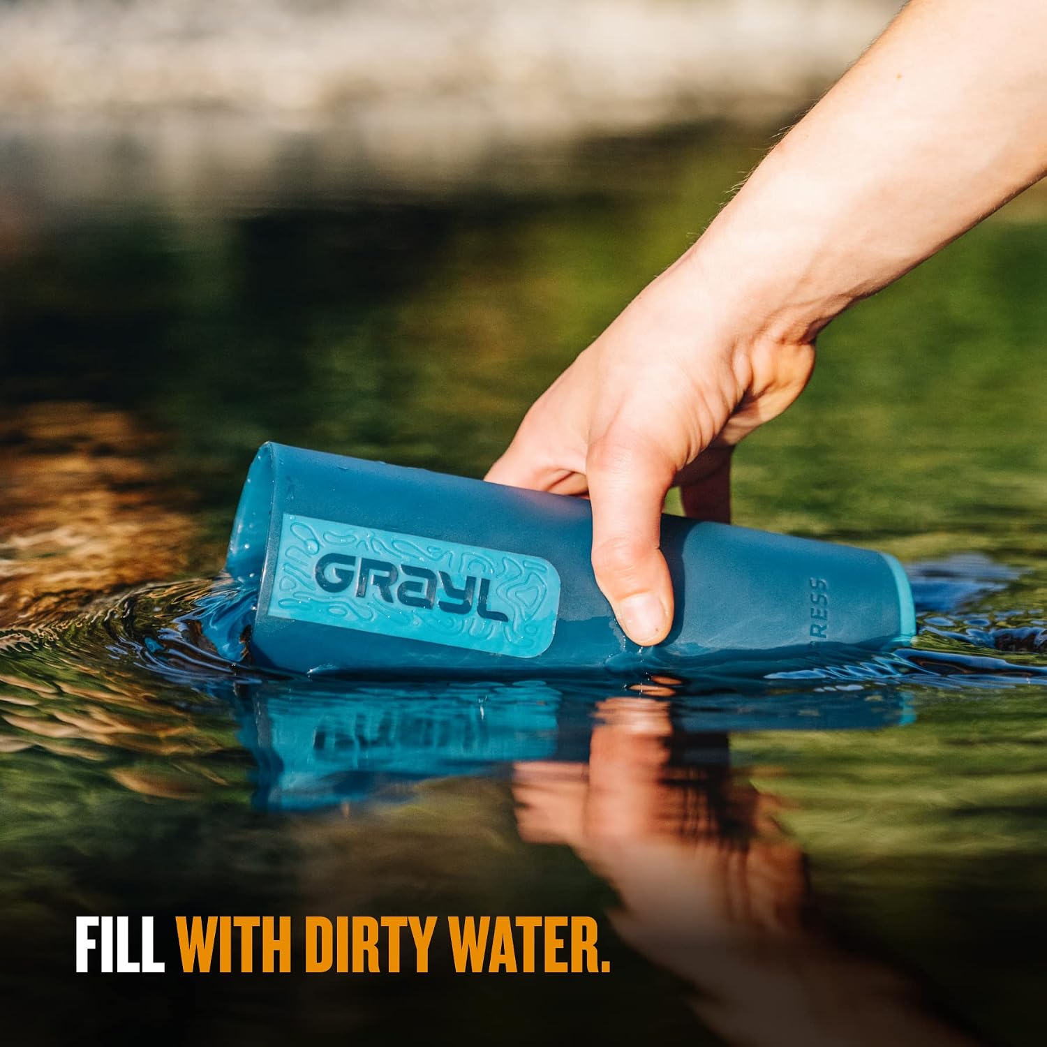 UltraPress Water Purifier & Filter Bottle for Hiking, Backpacking, and Travel (Forest Blue)