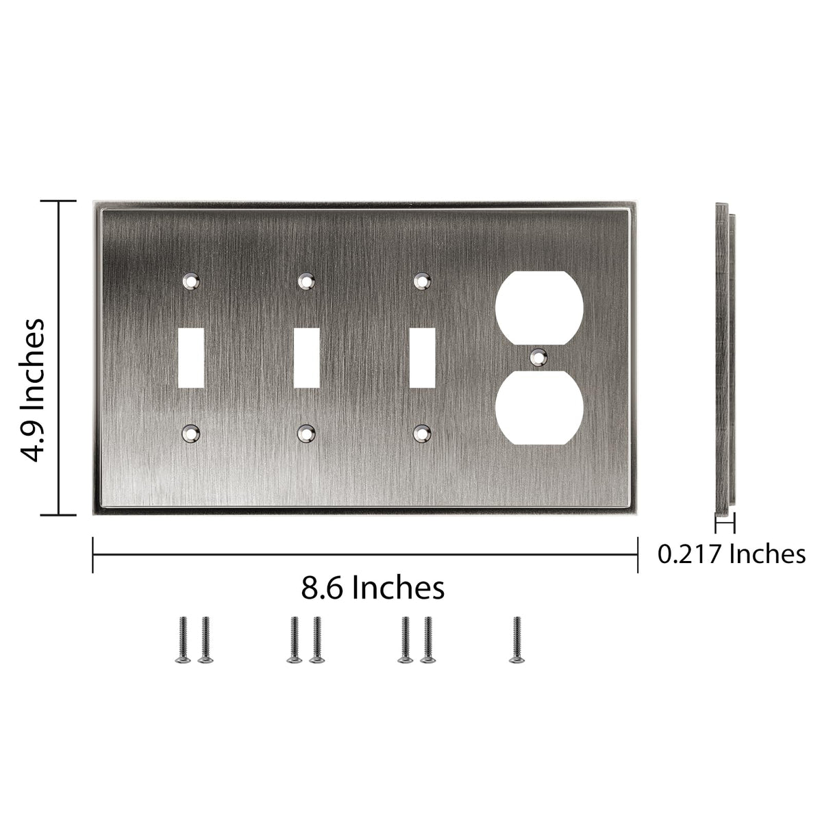 Henne Bery Soft Modern Decorative Wall Plate Switch Plate Outlet Cover (Triple Toggle/Single Duplex, Heirloom Silver)