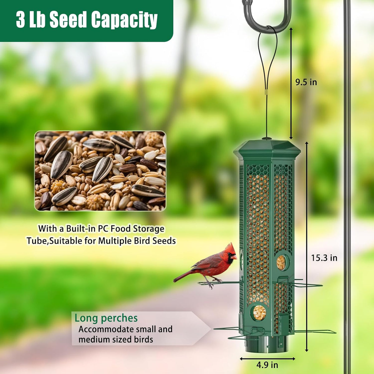 Squirrel Proof Bird Feeders, Bird Feeder for Outdoors with Removable Base, 6 Ports Perches Gravity Protection