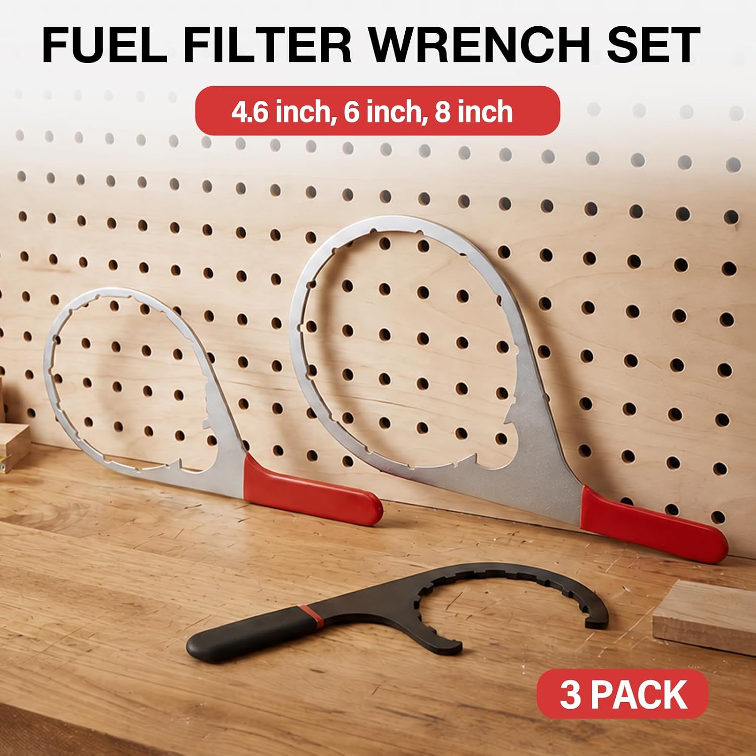 4.6 Inch, 6 Inch, 8 Inch Fuel Filter Wrench Set | Compatible with 380134 Detroit Diesel Truck Engines, Navistar