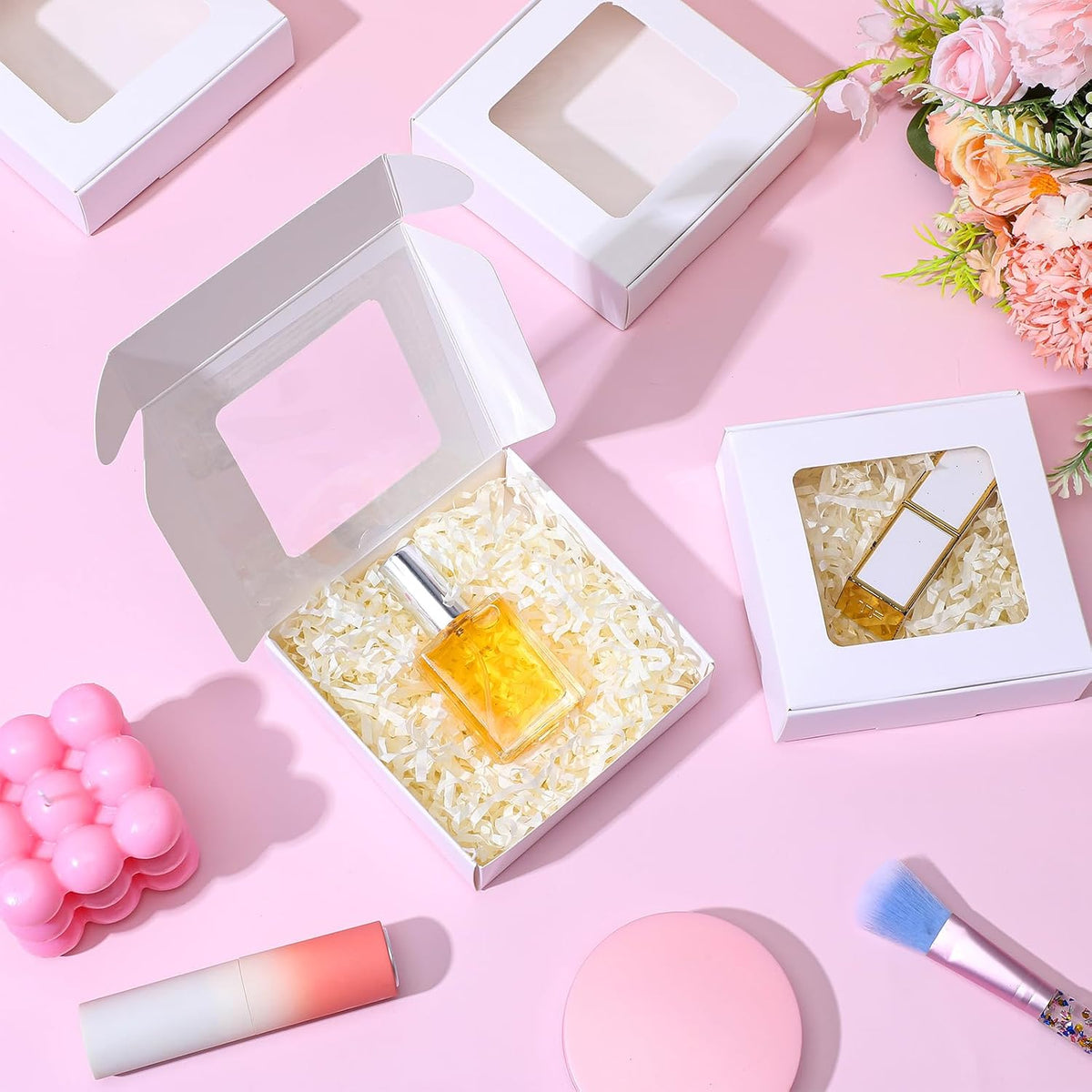 60 Pcs White Cookie Boxes With Window 4.3 x 4.1 x 1.2 Inch Candy Packaging, Small Gift Boxes, Soap holder, Mini Treat