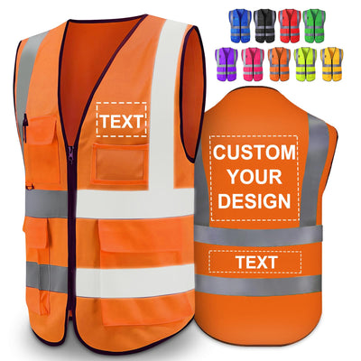 Custom Safety Vest for Men High Visibility Reflective Protective Workwear with 5 Pocket for Construction