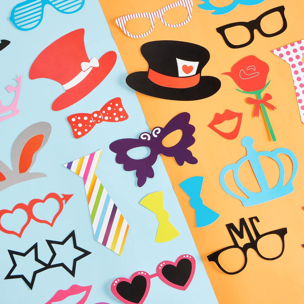 Toy Photo Booth Props 66 Pieces，Multicolor Kit for Graduation Wedding Party Supplies Favors，with Stick, Hats