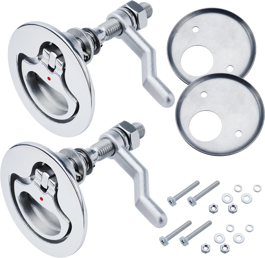 Boat Cam Latch, Marine 316 Stainless Steel Boat Hatch Latch with Back Plate, Flush Pull Handle & Adjustable Arm Includes Installation Screws Marine Hatch Deck Hardware for Ships, Yachts, RVs 1pcs/2pcs