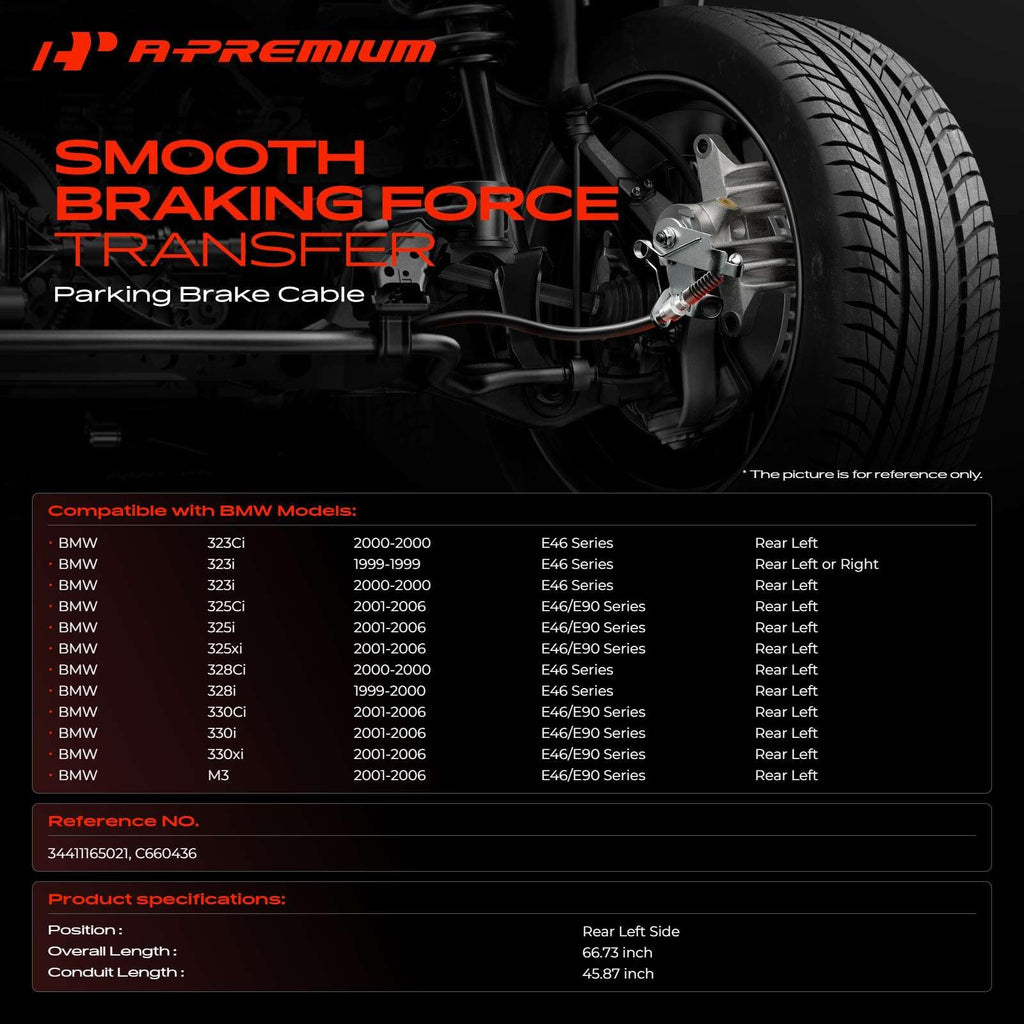 A-Premium Rear Driver Parking Brake Cable Assembly