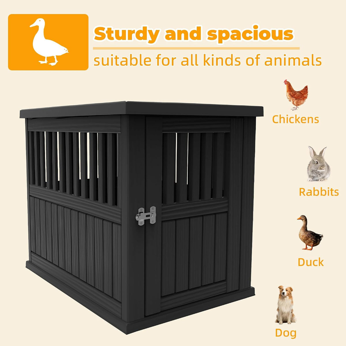 Outdoor Duck House, PP Resin Poultry Shelter, Black