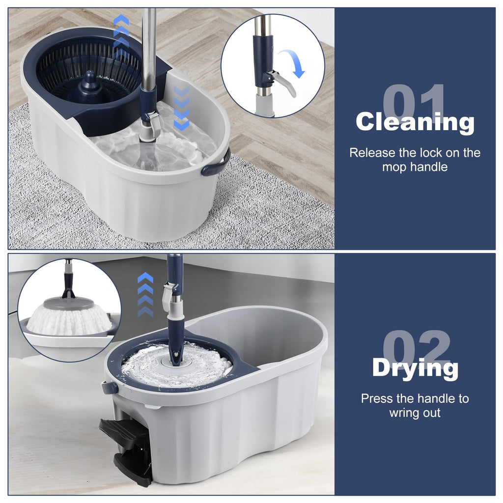 Spin Mop and Bucket System with 180-Degree Rotating Head
