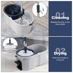 Spin Mop and Bucket System with 180-Degree Rotating Head