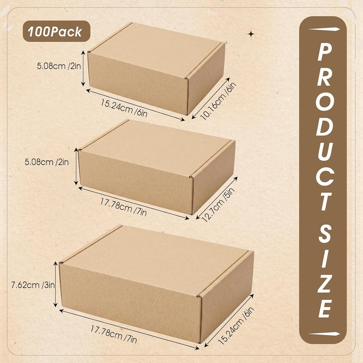 100 Pcs Small Shipping Boxes Assorted Sizes, 9x6x3", 7x5x2", 6x4x2"