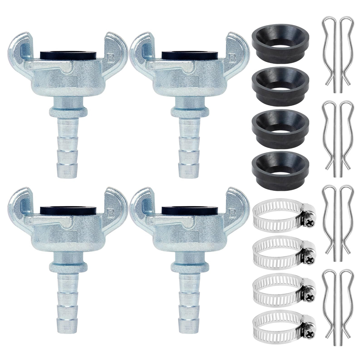 ChillWaves Iron Air Hose Fitting, 1/4" Hose Barb 2 Lug Universal Coupling, Chicago Fitting(4-PACK)