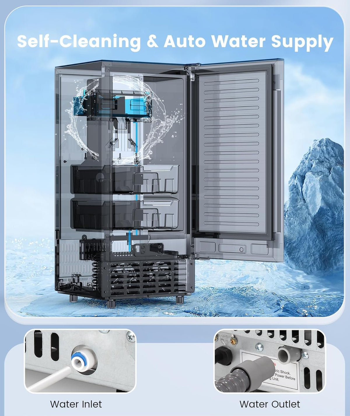 Undercounter Nugget Ice Maker,Commercial Nugget Ice Machine,66 lbs/Day,Built-in or Freestanding‌ with