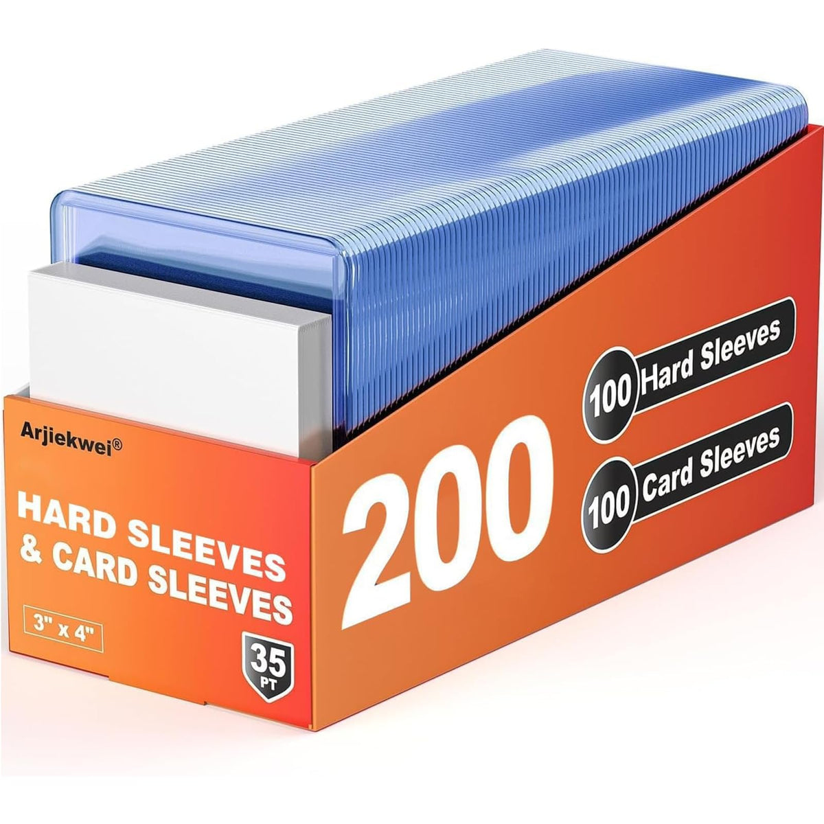 200 Card Sleeves Hard Plastic, Arjiekwei 3"X 4" Trading Card Holder, 35PT