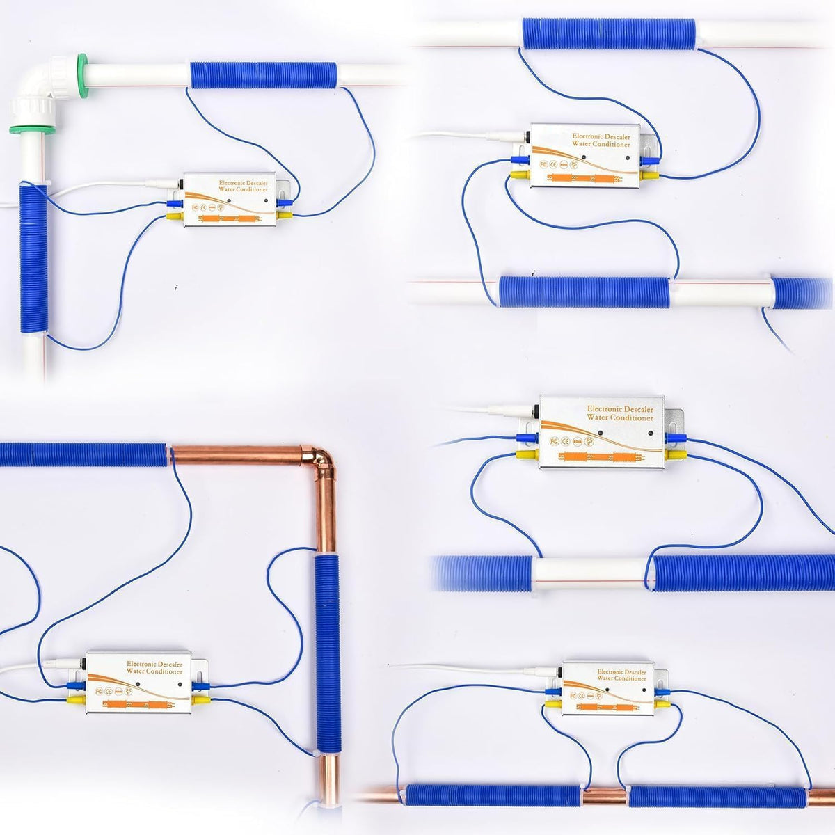 Electronic Water Descaler System, Whole House Water Softener Alternative, No Salt, Limescale Prevention (Sliver)