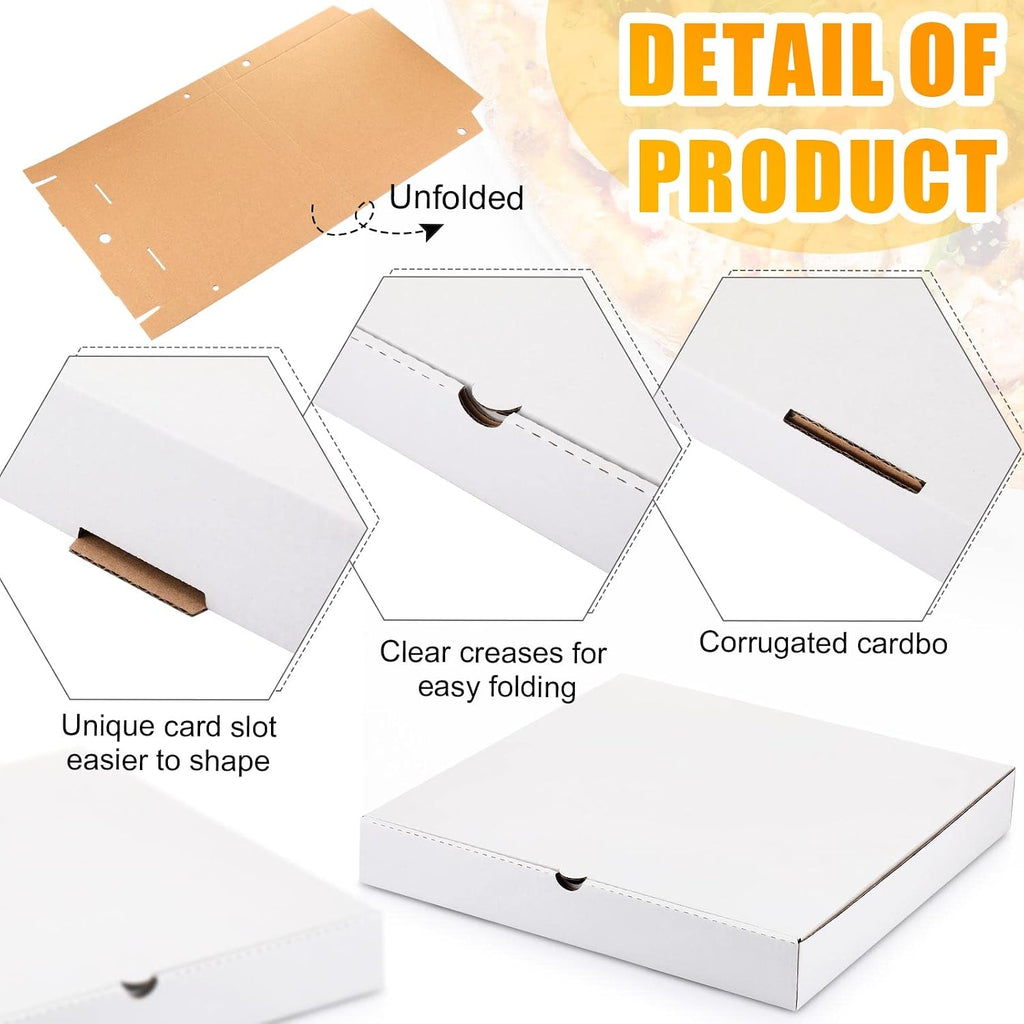 100 Pcs Pizza Boxes Bulk Cardboard Square, White and Kraft, 12 Inch