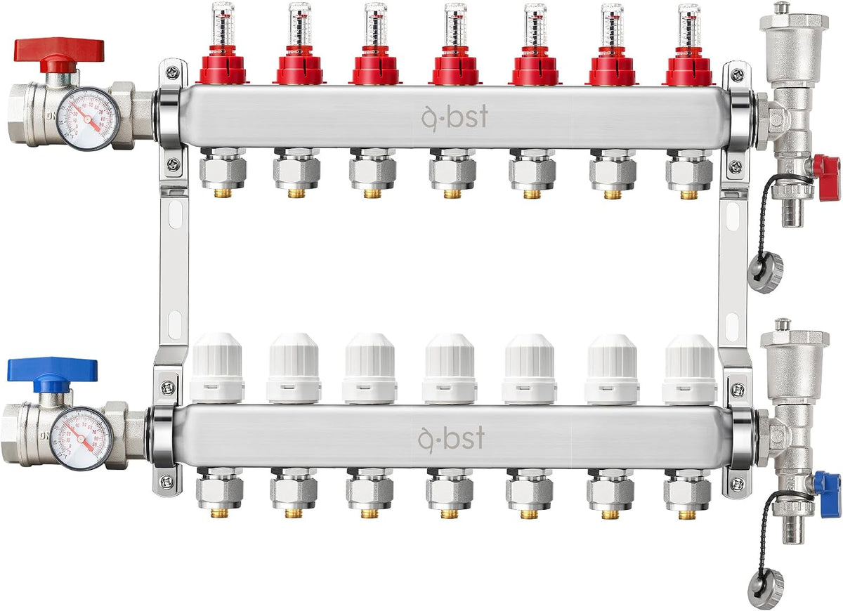 ABST PEX Manifold,7 Loop Stainless Steel Floor Radiant Heat Manifold Kit